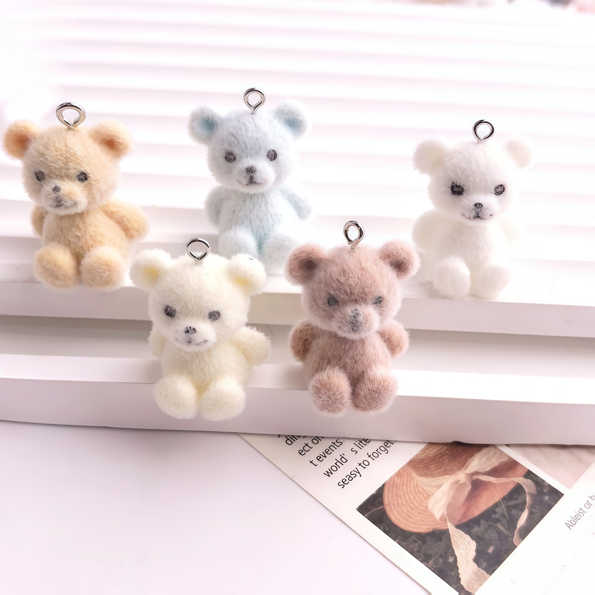 Resin Art Pendant - 5pcs 3D Flocked Bear Resin Charms