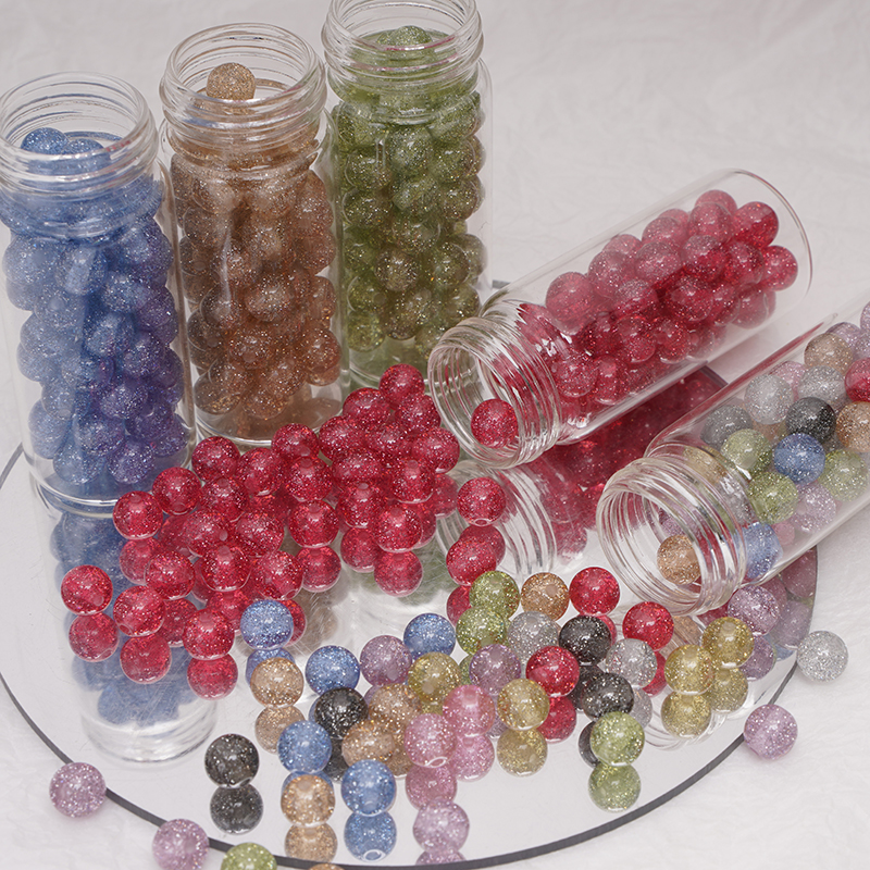 Resin Art Pendant - 8/10mm Resins Round Shaped Beads Glitter