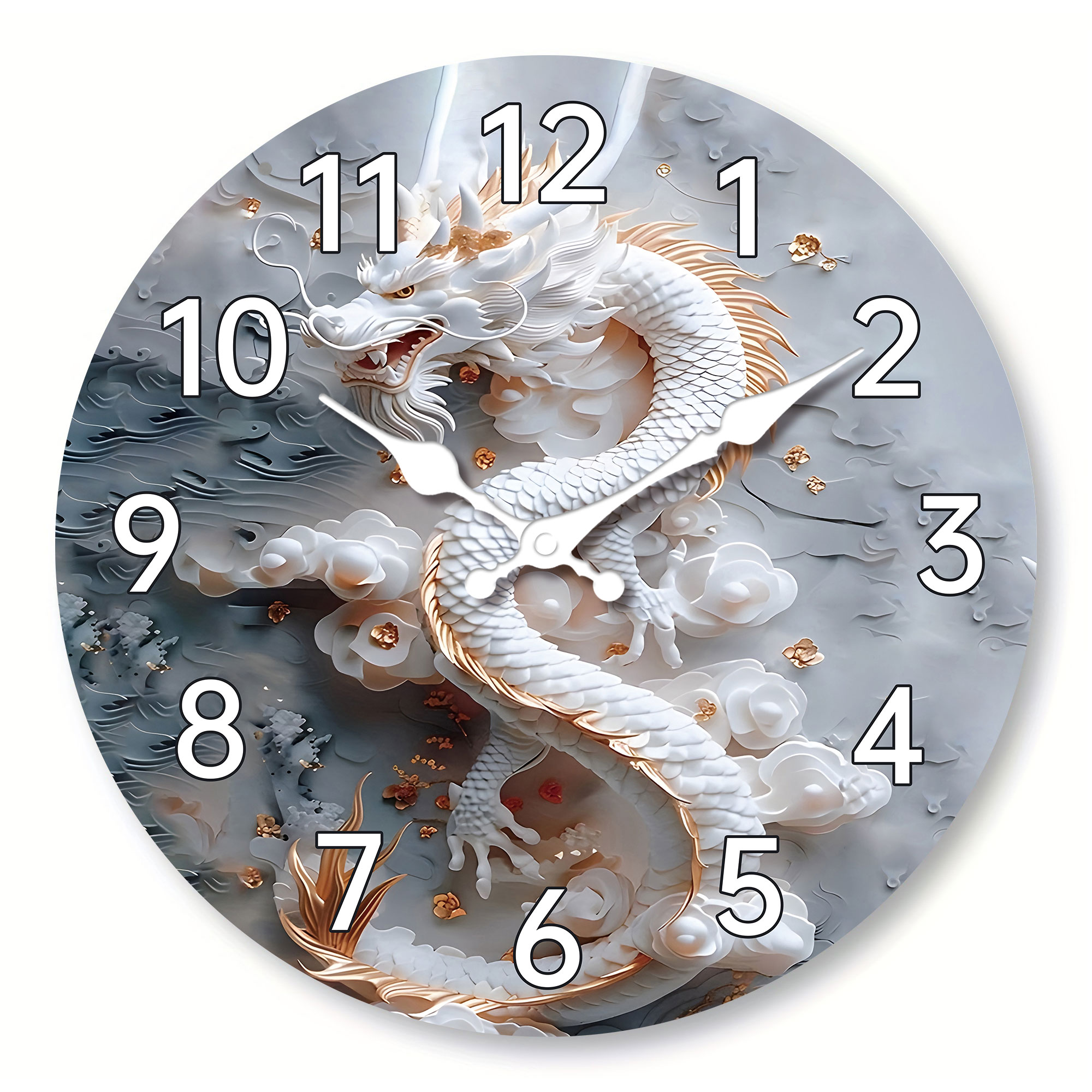 Resin Art Watch - Chinese Dragon Wall Clock, Silent Non-Ticking,