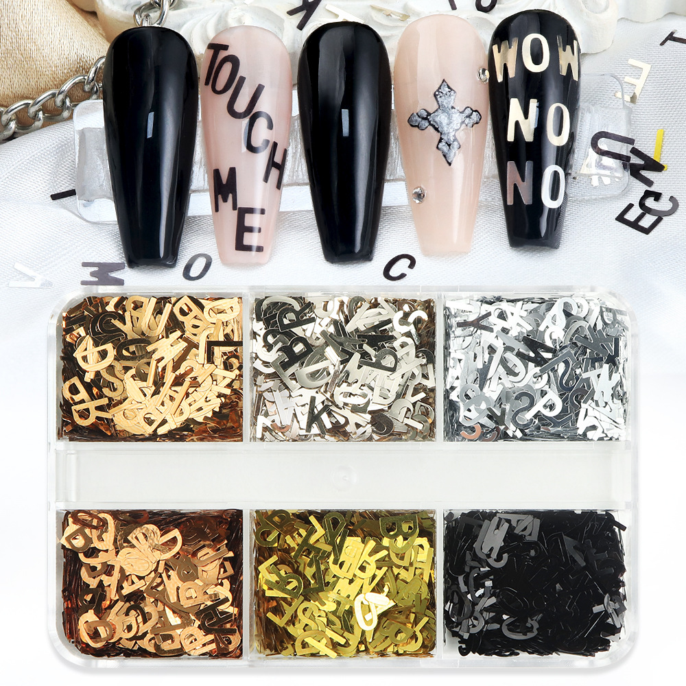 Resin Art Zone - 6-Grid Box Metallic Alphabet Nail Art