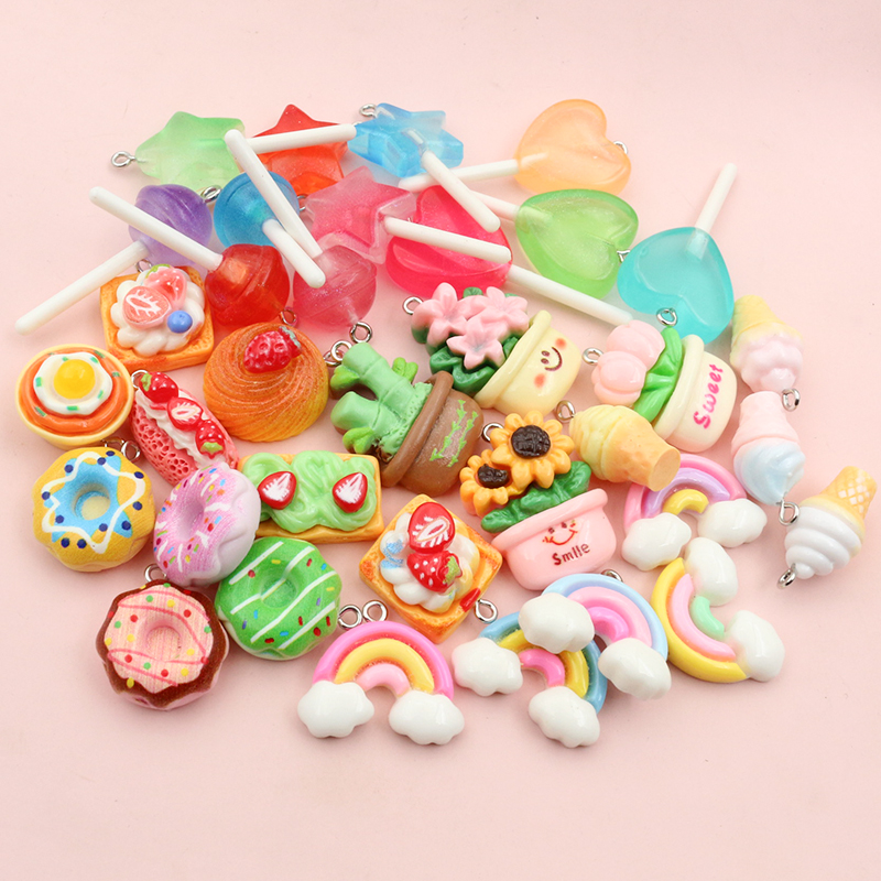 Resin Art Pendant - 10pcs Mixed Colors Resin Cute Cake