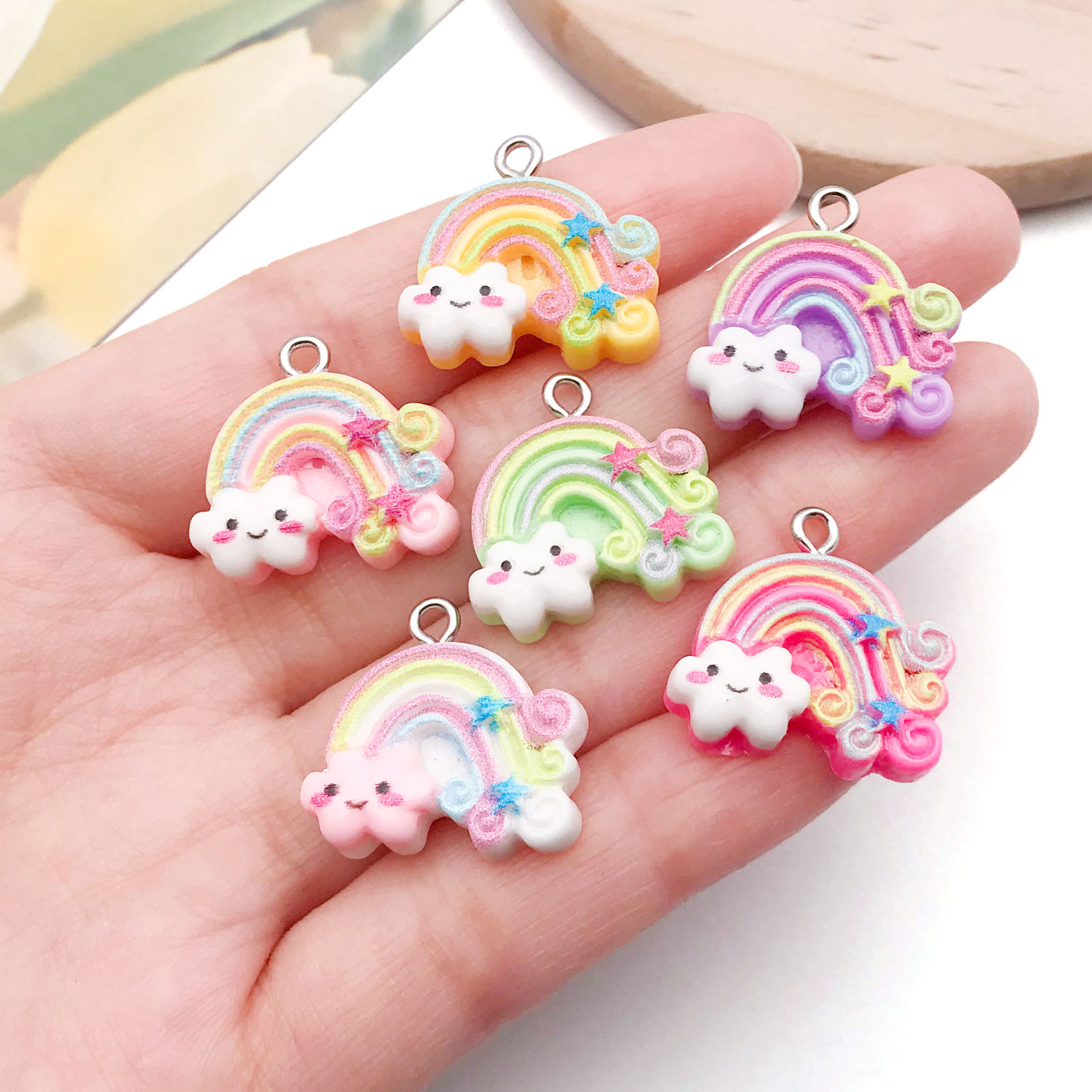 Resin Art Pendant - 6/12pcs Resin Rainbow Cloud Pendants -