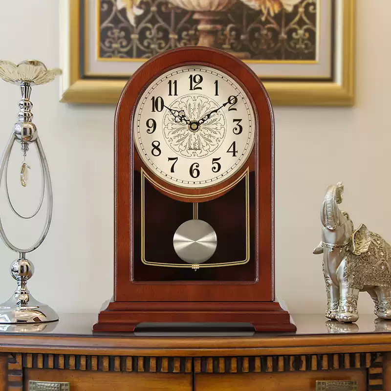 Resin Art Clock - Retro Desk Clock Walnut Color Mechanical