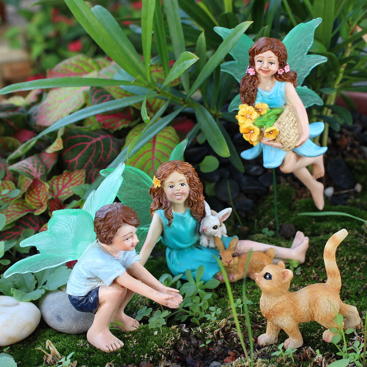 Resin Art And Decor - 4pc Flower Fairy and Animal Party,