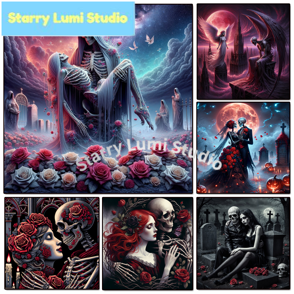 Resin Art For Rose - 5D Diamond Painting Gothic Lady Skeleton