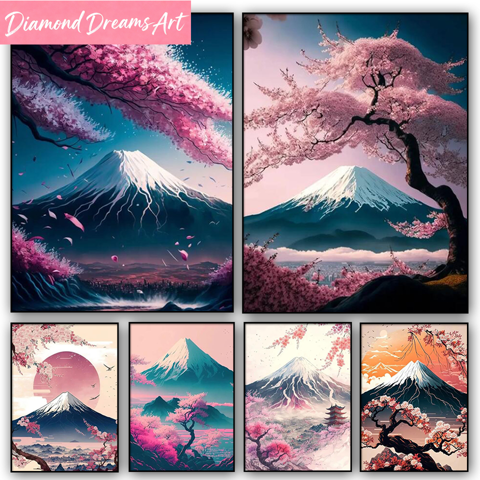 Resin Art Aesthetic - Mount Fuji Cherry Blossoms diamond Painting