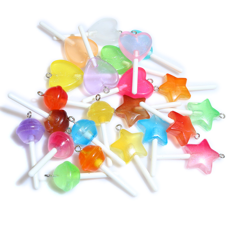 Resin Art Pendant - 10pcs Resin Pendants Shiny Round Star