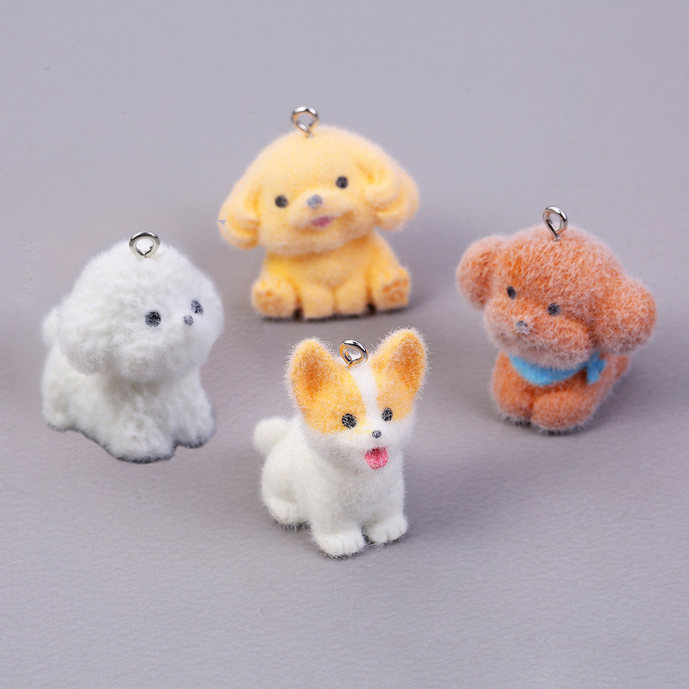 Resin Art Pendant - 10pcs Flocking Puppy Dog Resin Charms