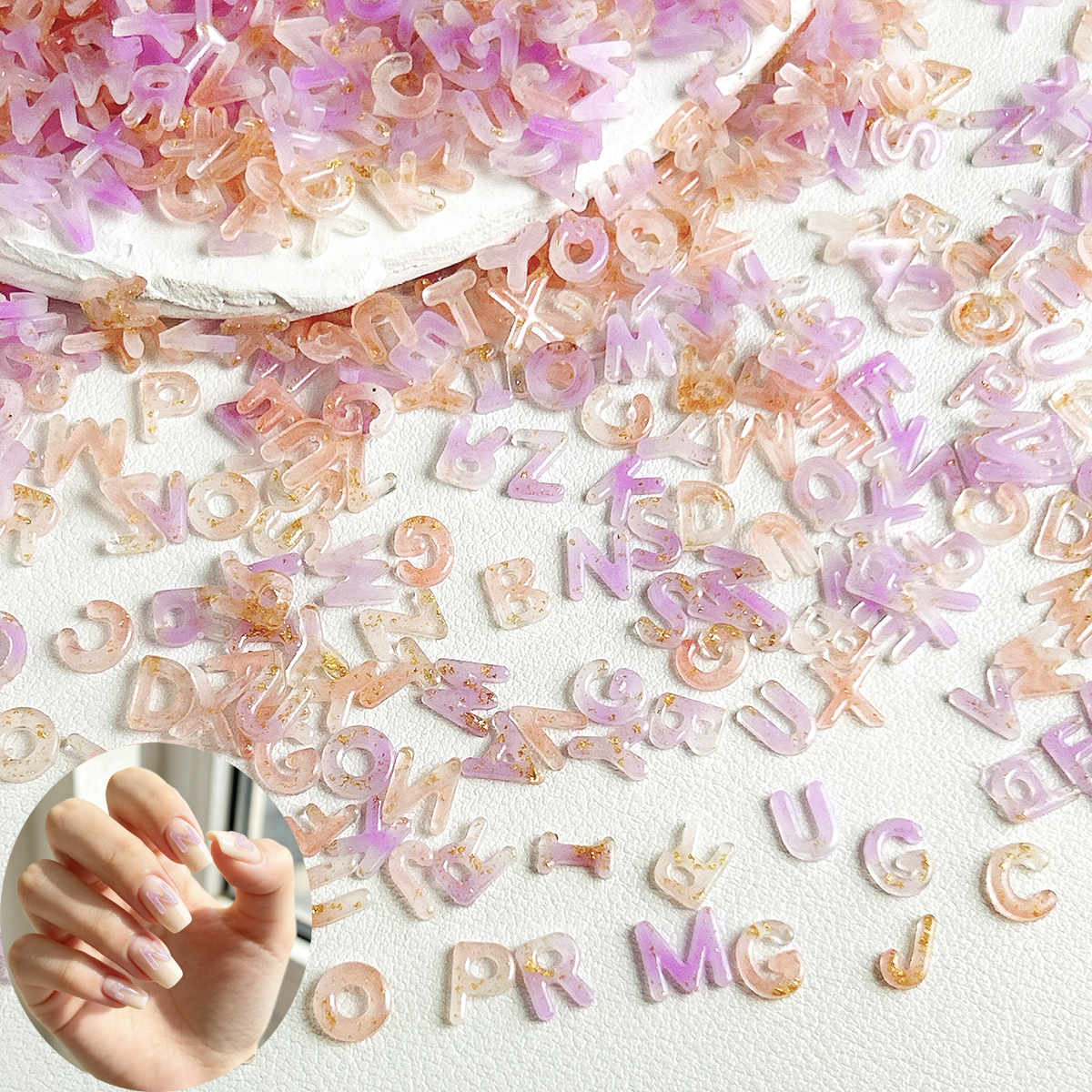 Resin Art Name - 50PCS Luminous Gold Foil Gradient Alphabet