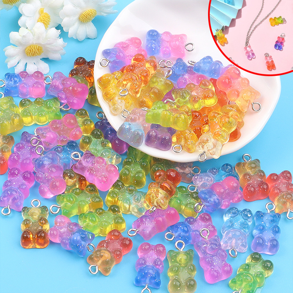 Resin Art Pendant - 10/30/60pcs Dual Color Resin Bear Shaped