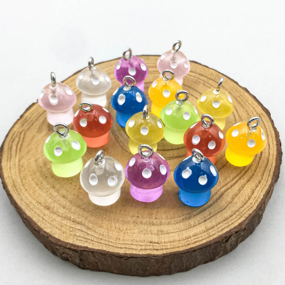 Resin Art Pendant - 16pcs Luminous Mushroom Charms Resin Pendants