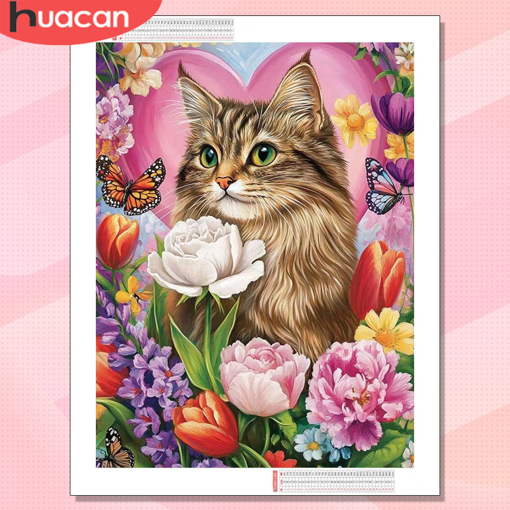 Resin Art For Rose - HUACAN Diamond Embroidery Cat AnimalPainting 5d