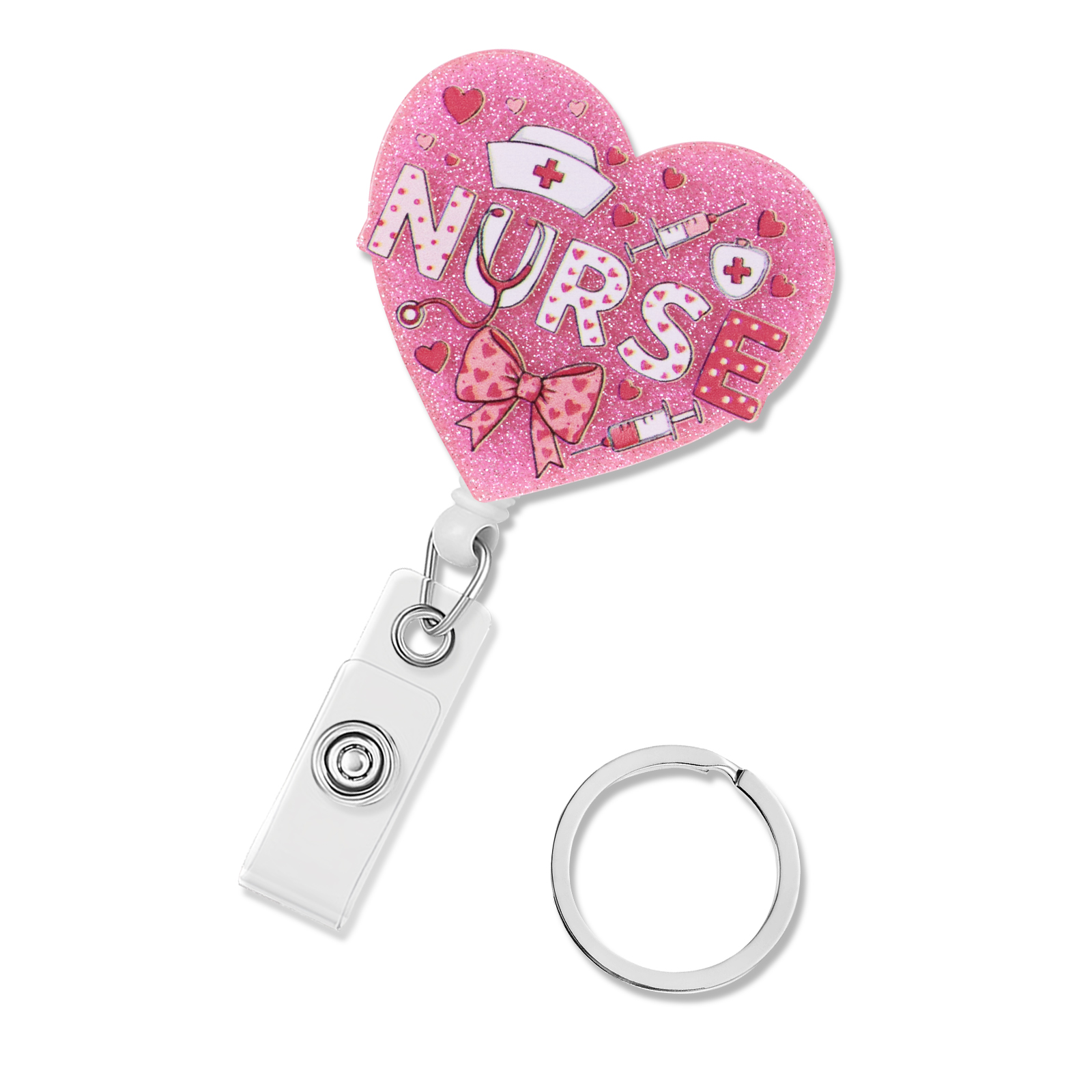 Resin Art Name - Pink Love Retractable Badge Reel Acrylic