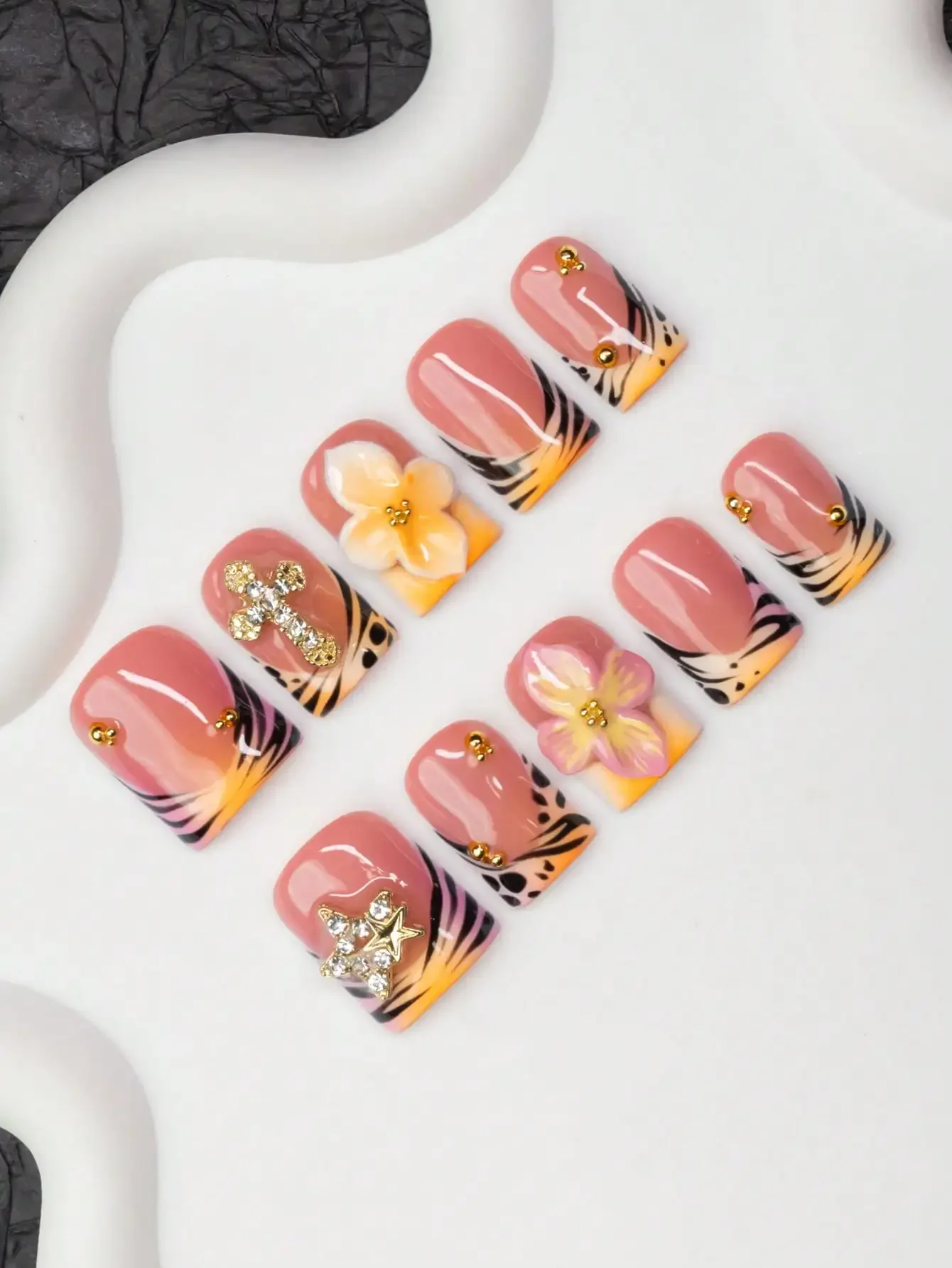 Resin Art And Design - 10pcs/Set Handmade Square Nail Tips With