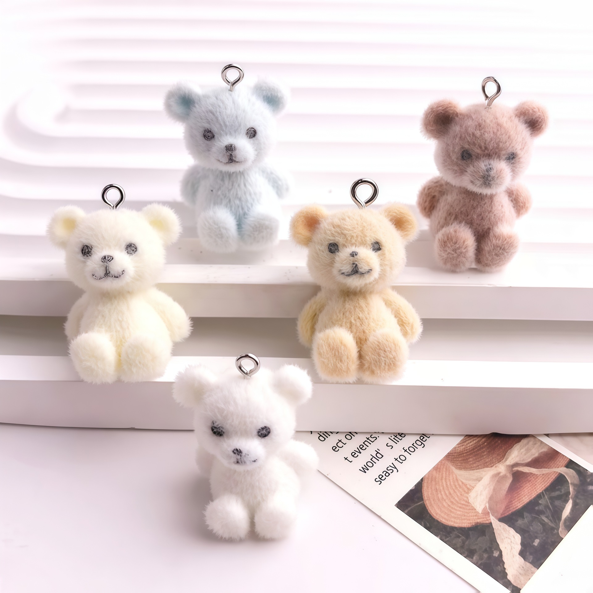 5pcs 3D Flocked Bear Resin Cha - Resin Art Pendant ulasan dan harga