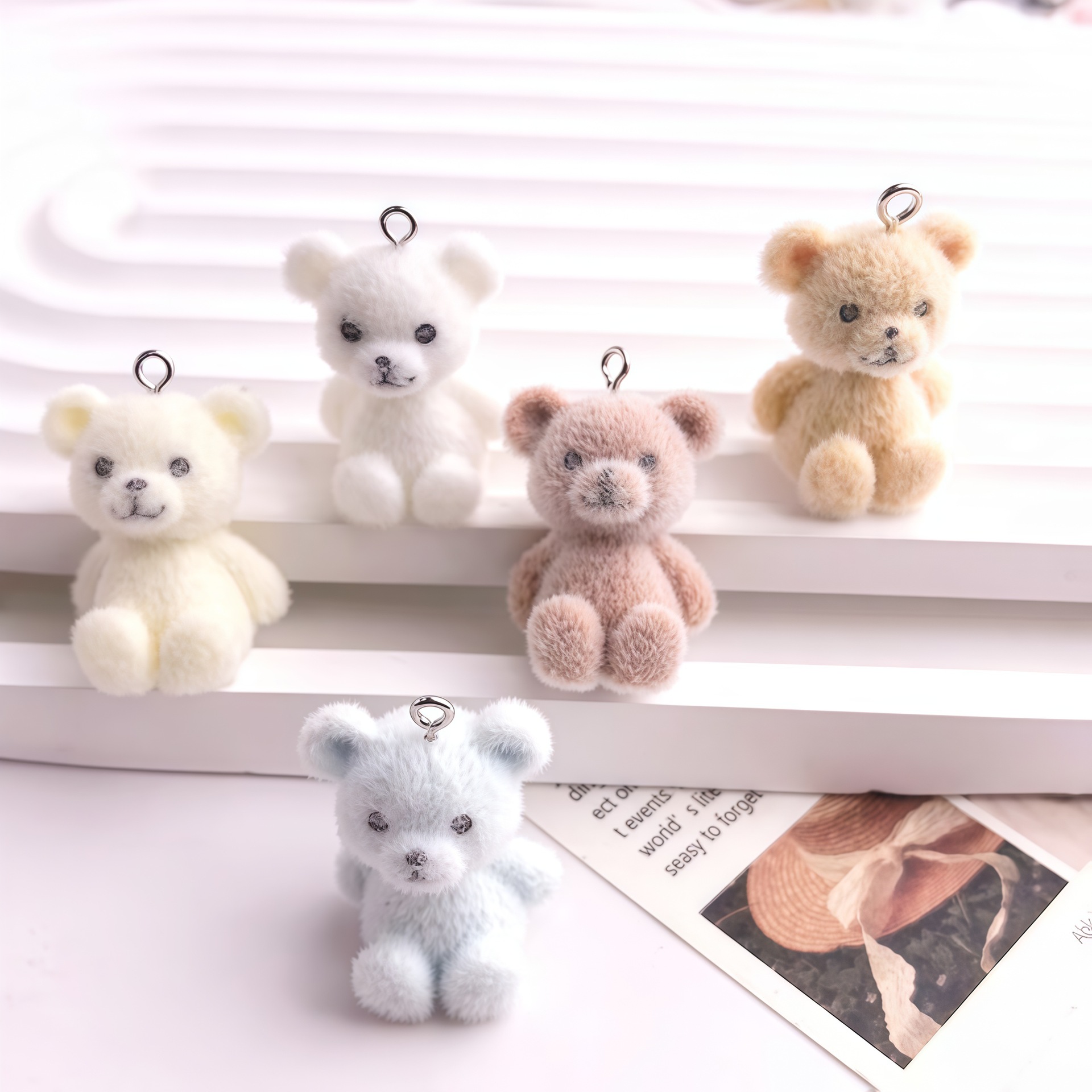 5pcs 3D Flocked Bear Resin Cha - Resin Art Pendant ulasan dan harga