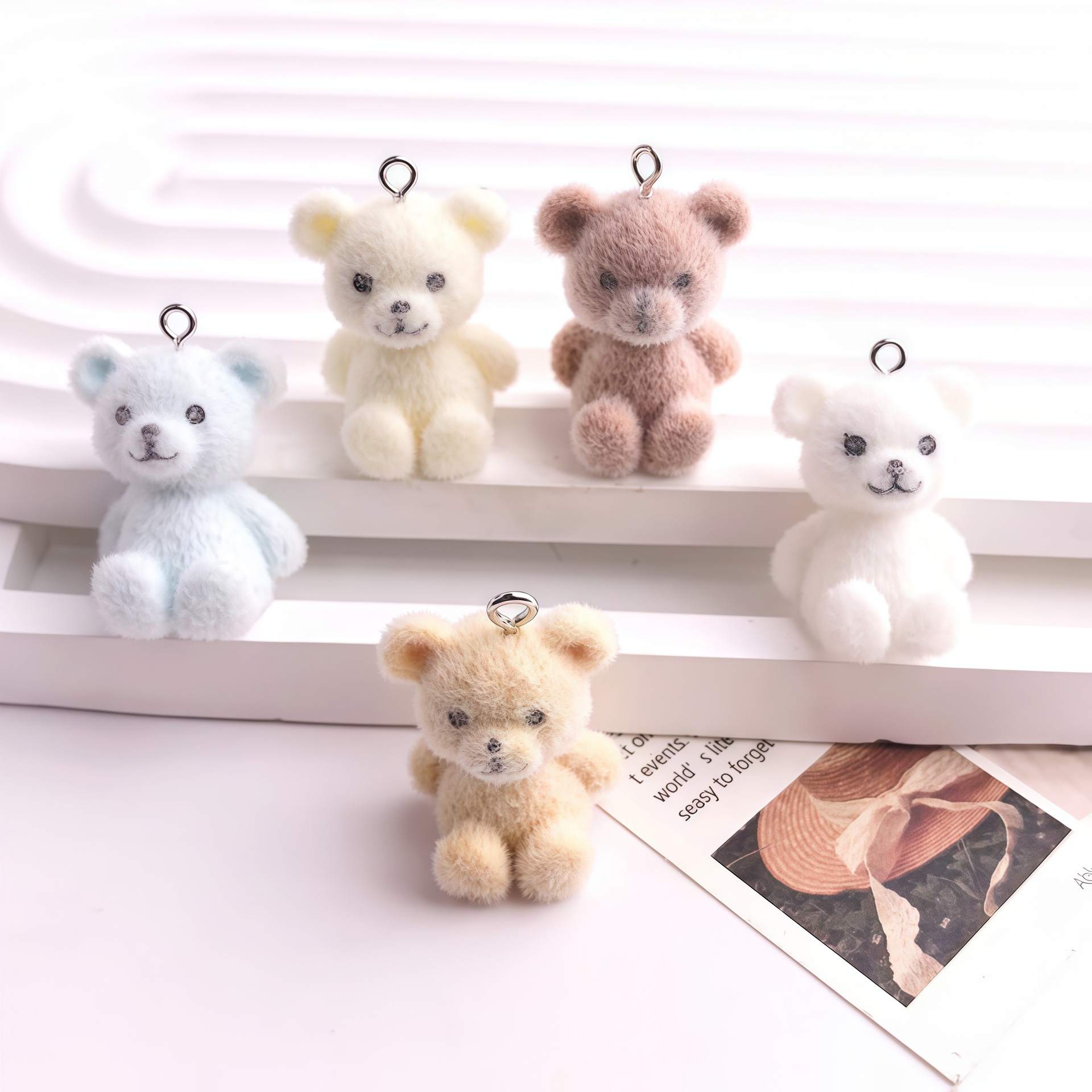 5pcs 3D Flocked Bear Resin Cha - Resin Art Pendant ulasan dan harga