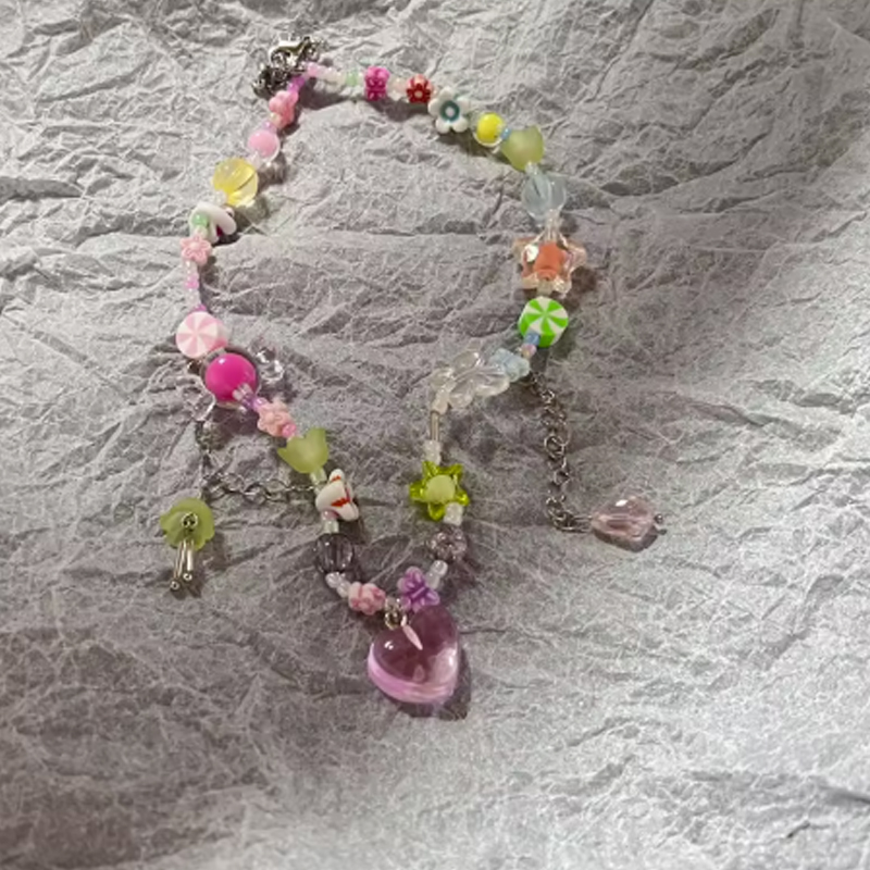 Y2K Colorful Beaded Fish Flowe - Resin Art Necklace ulasan dan harga