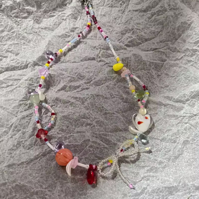 Y2K Colorful Beaded Fish Flowe - Resin Art Necklace ulasan dan harga