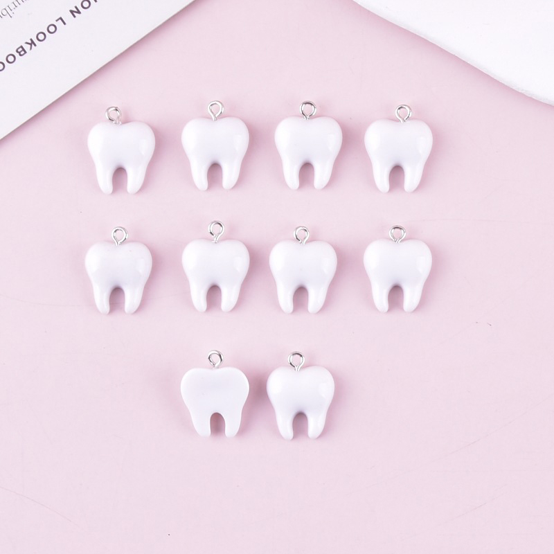 10pcs Cute White Teeth Resin P - Resin Art Pendant ulasan dan harga