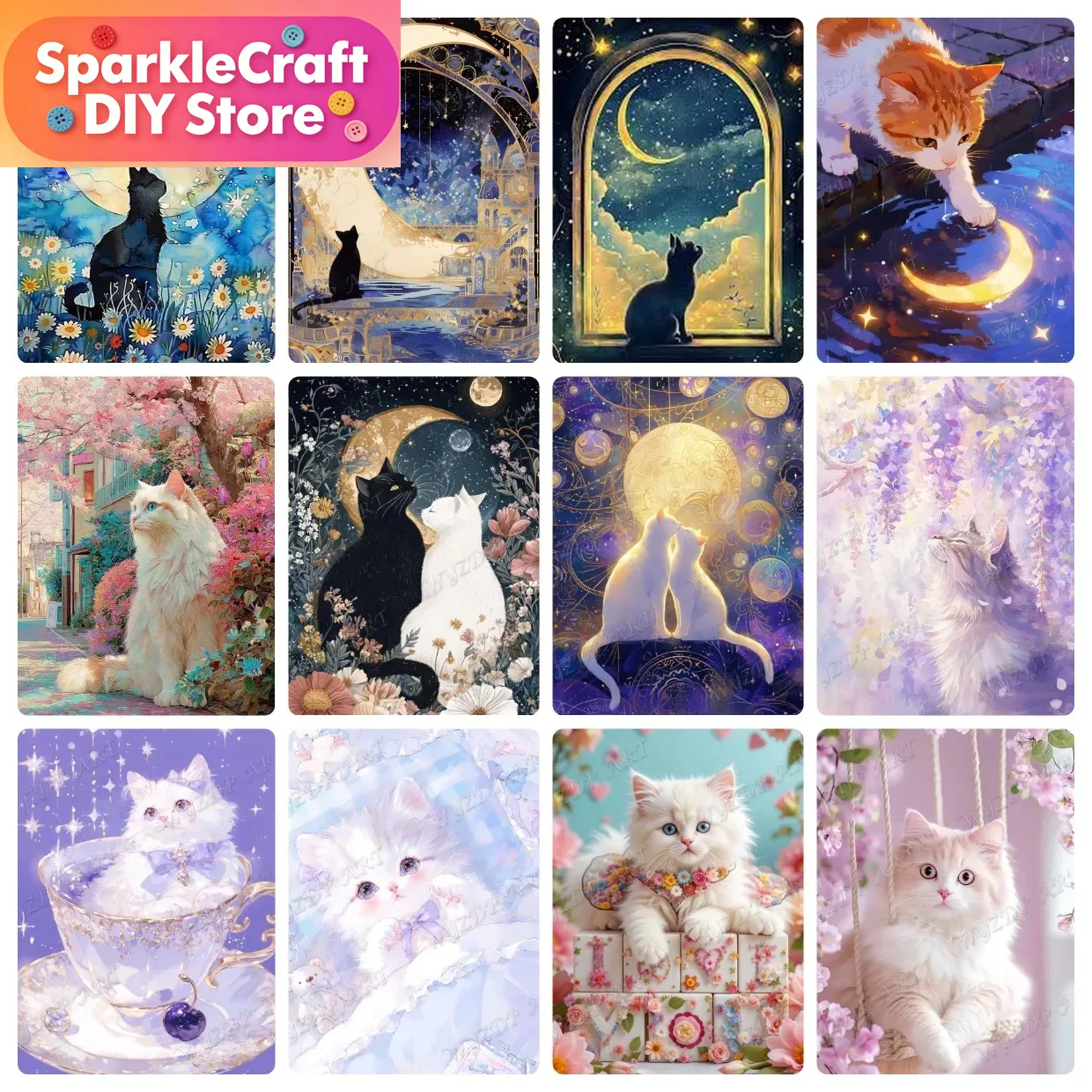 Animal Cat Moon Diamond Painti - Resin Art Kit ulasan dan harga
