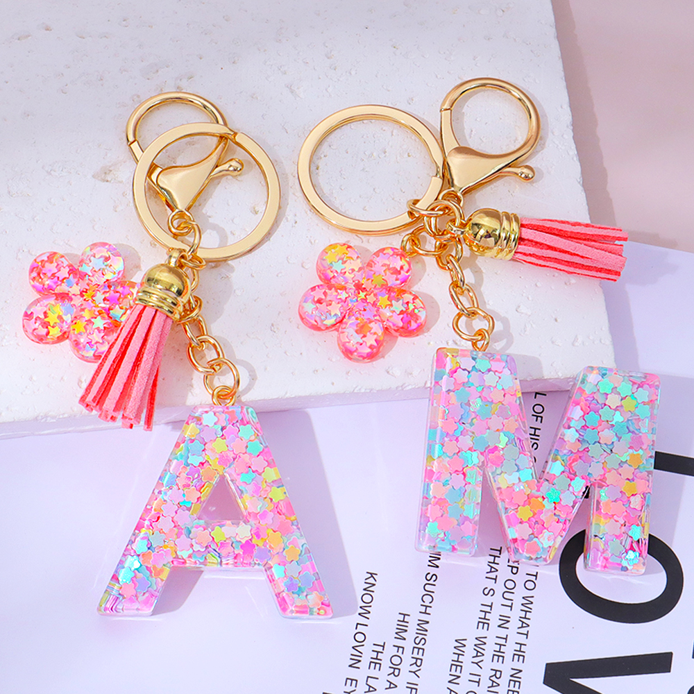 Pink Sequins Filled Letter Key - Resin Art Name ulasan dan harga
