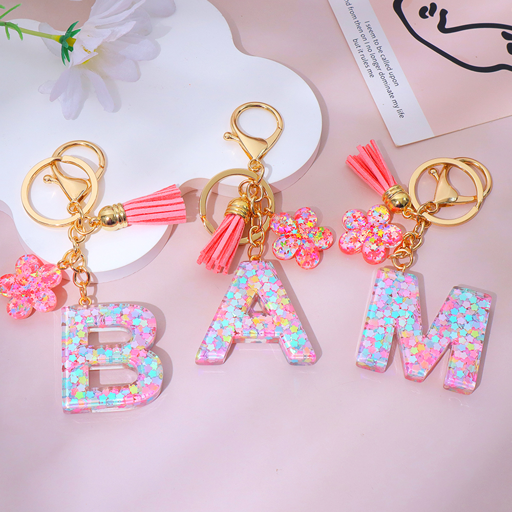 Pink Sequins Filled Letter Key - Resin Art Name ulasan dan harga