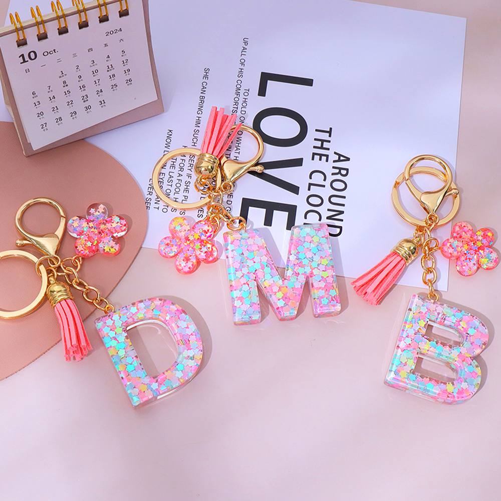 Pink Sequins Filled Letter Key - Resin Art Name ulasan dan harga