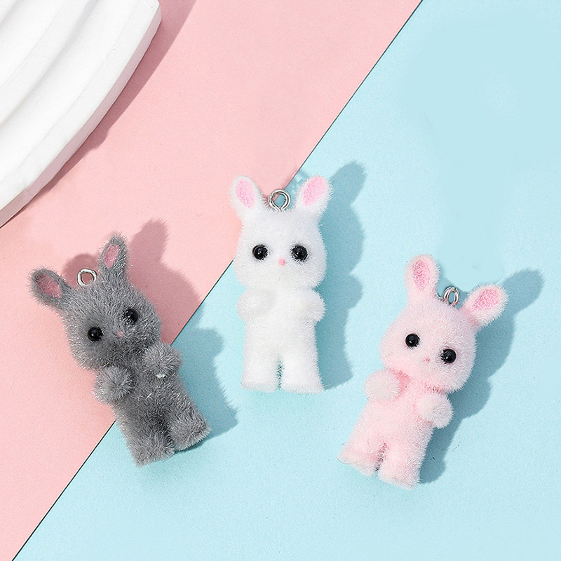 5pcs/lot Cute Flocking Rabbit  - Resin Art Pendant ulasan dan harga