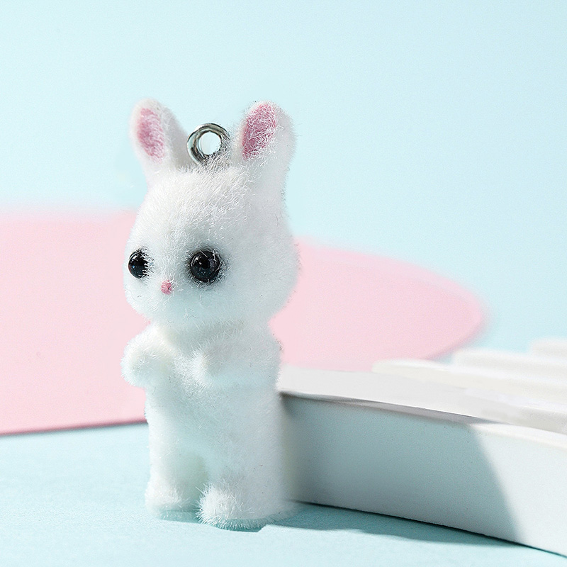 5pcs/lot Cute Flocking Rabbit  - Resin Art Pendant ulasan dan harga