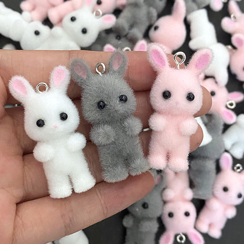 5pcs/lot Cute Flocking Rabbit  - Resin Art Pendant ulasan dan harga