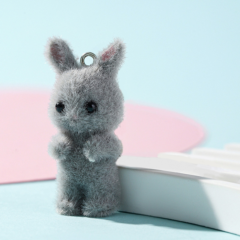 5pcs/lot Cute Flocking Rabbit  - Resin Art Pendant ulasan dan harga