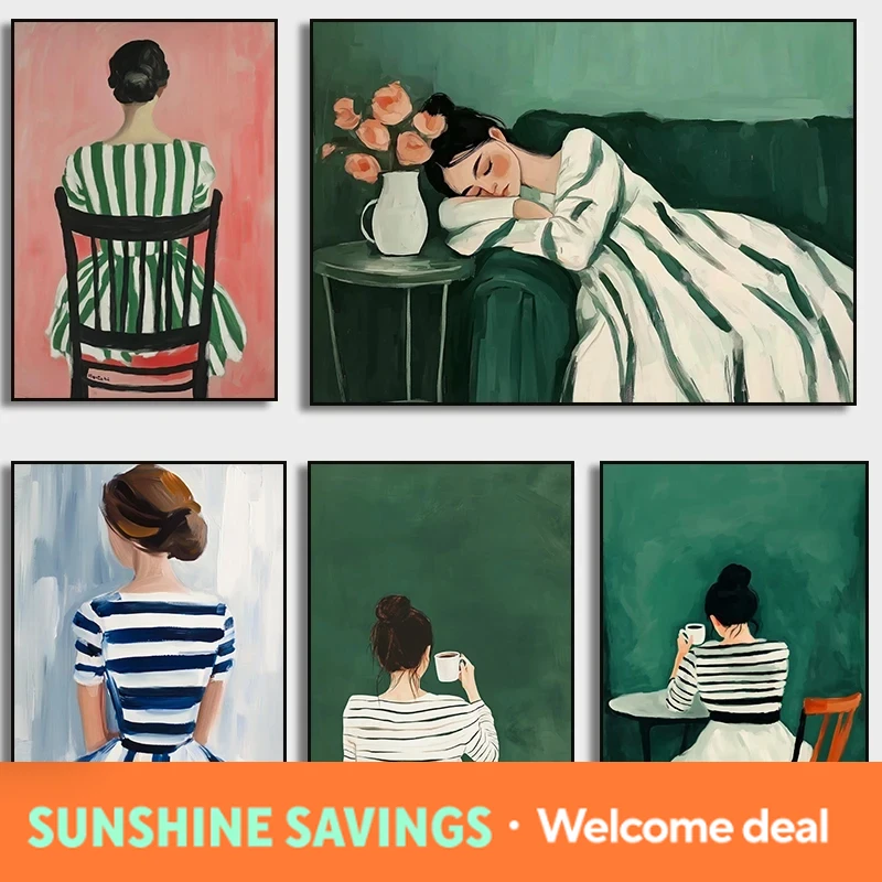 Green Stripe Woman Sleeping Dr - Resin Art Aesthetic ulasan dan harga