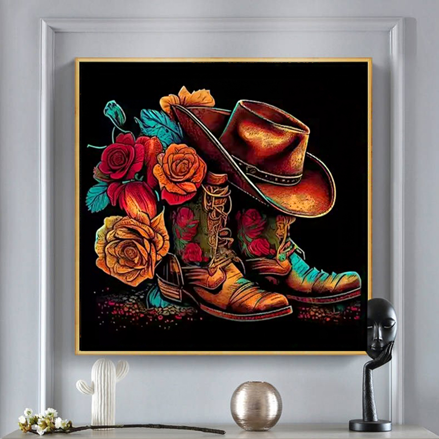 Cowboy Hat Boots Diamond Paint - Resin Art For Rose ulasan dan harga