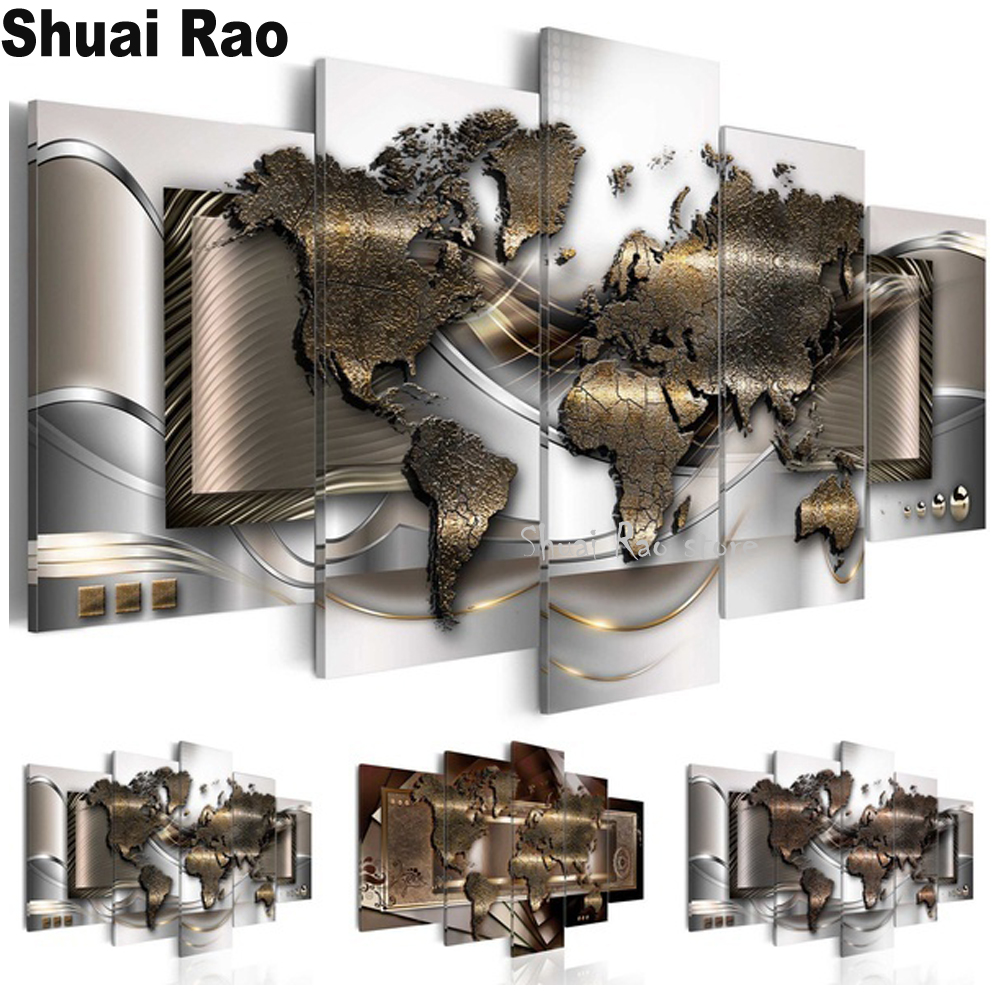 5 Panel World Map Modular Diam - Resin Art World ulasan dan harga