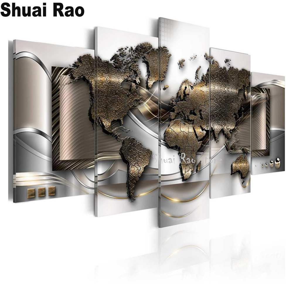 5 Panel World Map Modular Diam - Resin Art World ulasan dan harga