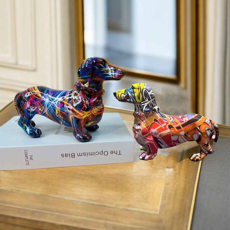 Graffiti Dachshund Figurine Co - Resin Art Table ulasan dan harga