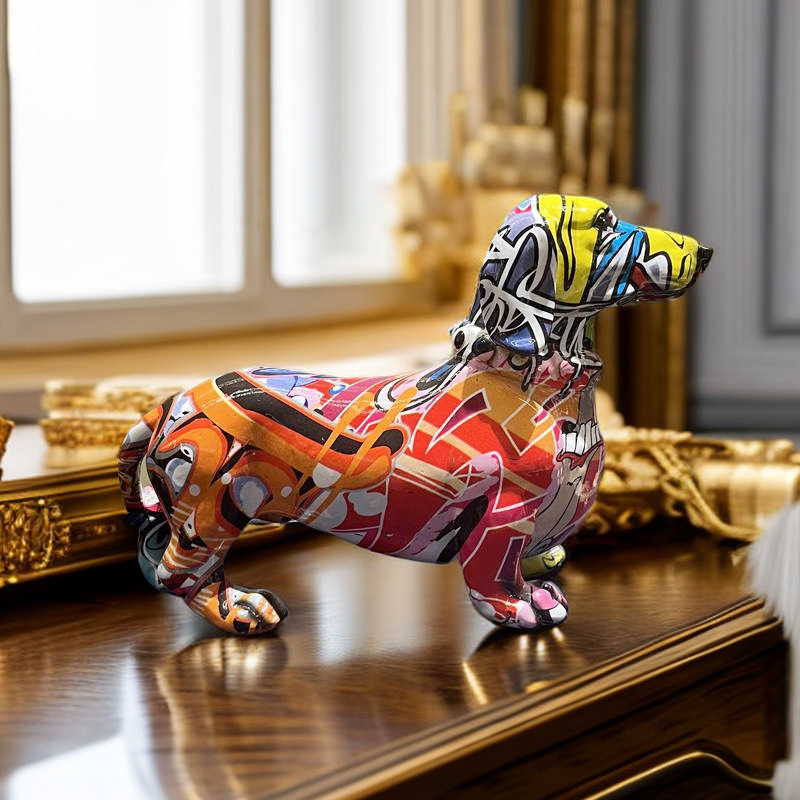 Graffiti Dachshund Figurine Co - Resin Art Table ulasan dan harga