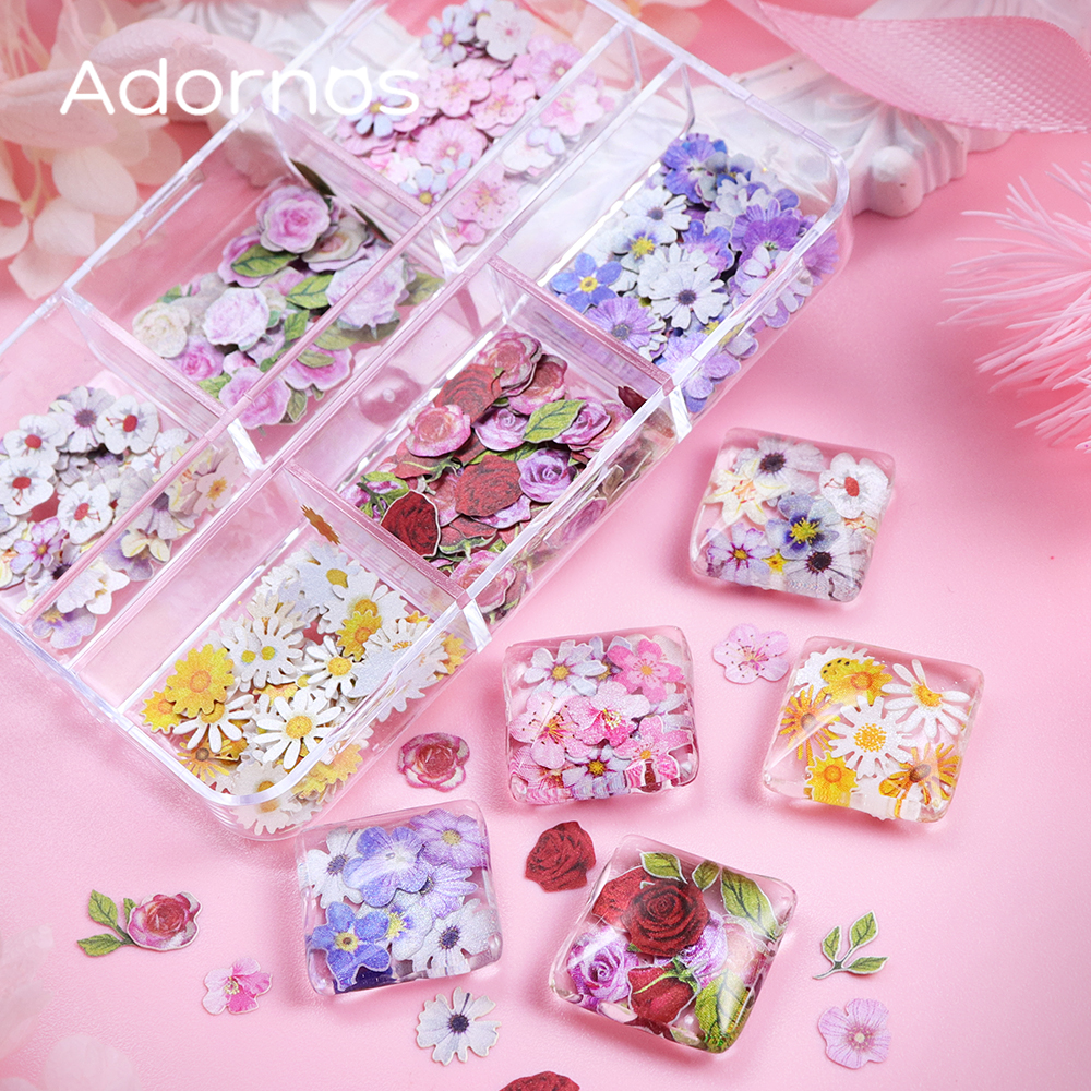6 Grids Flowers Wood Pulp Chip - Resin Art For Rose ulasan dan harga