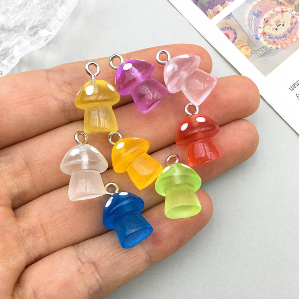 16pcs Luminous Mushroom Charms - Resin Art Pendant ulasan dan harga