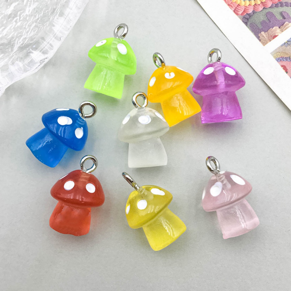 16pcs Luminous Mushroom Charms - Resin Art Pendant ulasan dan harga