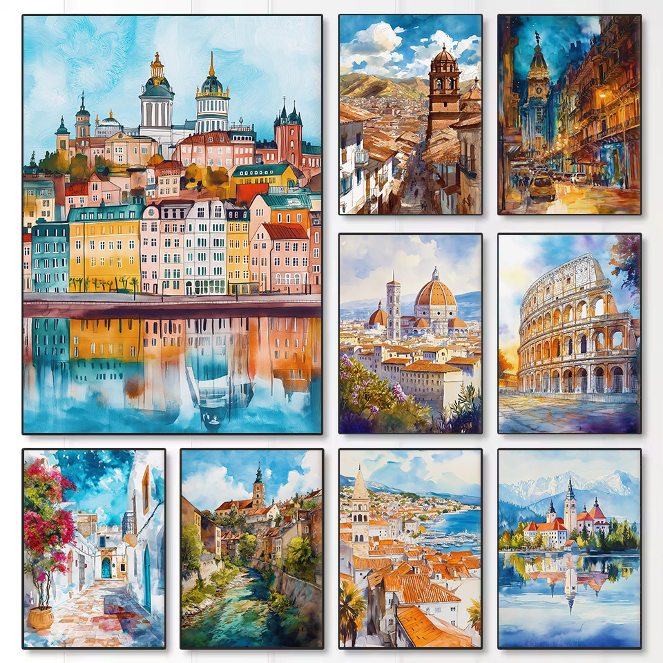 Retro Watercolor European Trav - Resin Art World ulasan dan harga