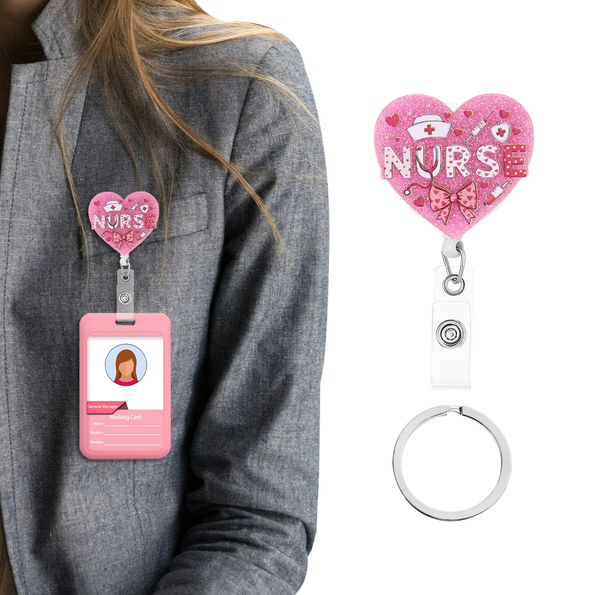 Pink Love Retractable Badge Re - Resin Art Name ulasan dan harga