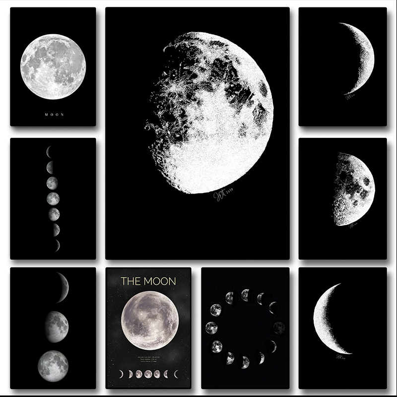 Black White Art Moon Phase Pos - Resin Art Aesthetic ulasan dan harga