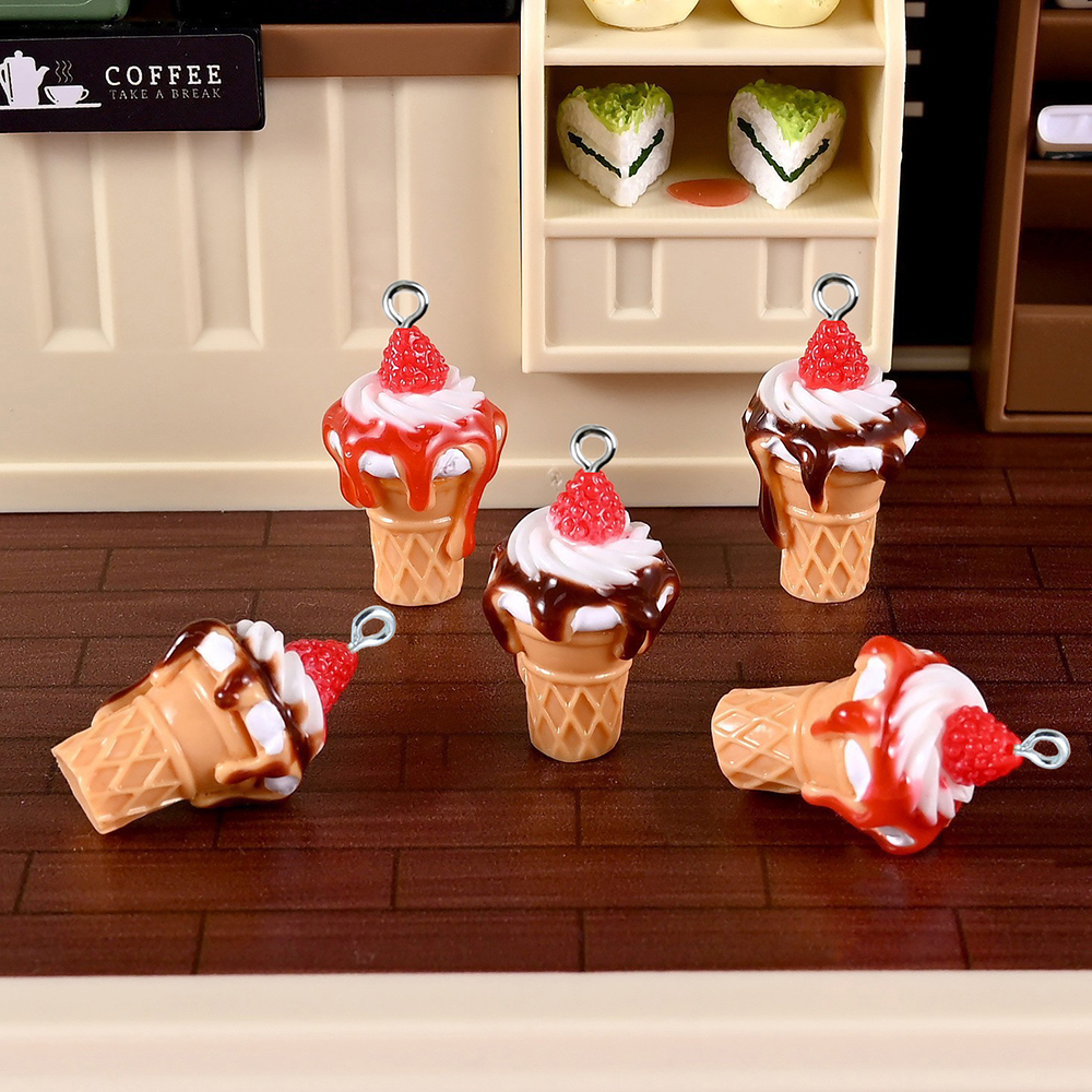 10pcs Strawberry Jam Ice Cream - Resin Art Pendant ulasan dan harga