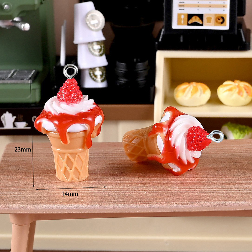 10pcs Strawberry Jam Ice Cream - Resin Art Pendant ulasan dan harga