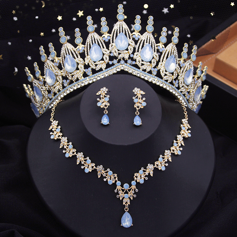 Blue Crown Bridal Jewelry Sets - Resin Art Necklace ulasan dan harga